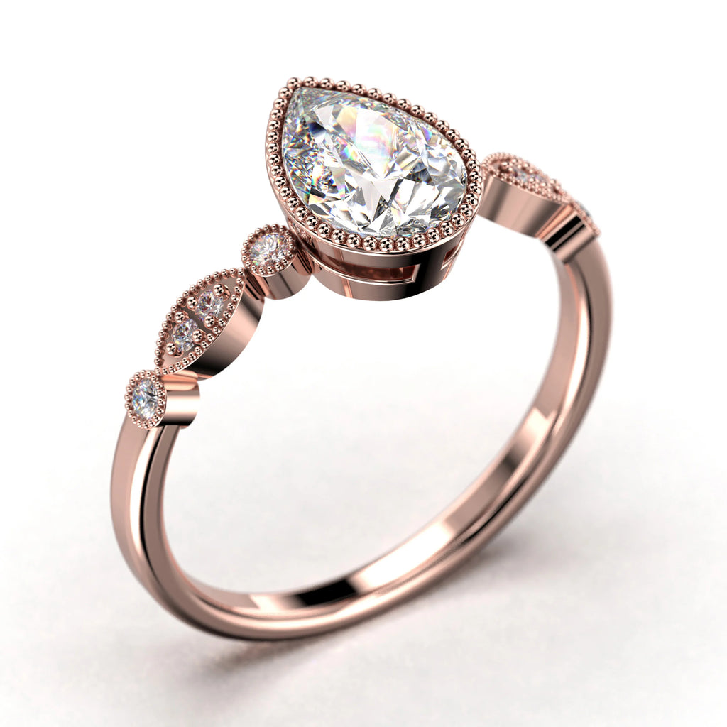 1.25 Carat Pear Cut Moissanite Engagement Ring in 925 Sterling Silver With 18k Rose Gold Plating H5954