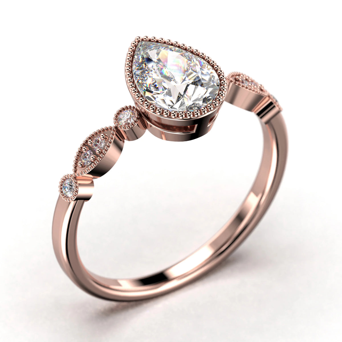 1.25 Carat Pear Cut Moissanite Engagement Ring in 925 Sterling Silver With 18k Rose Gold Plating H5954