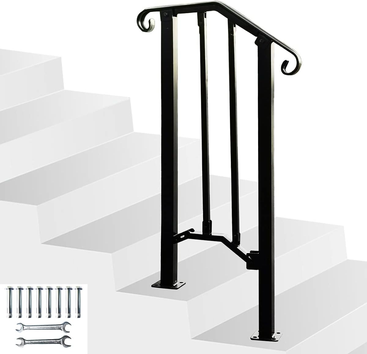 Black Metal Handrail Stair Railing Kit for 1 to 2 Step Q959