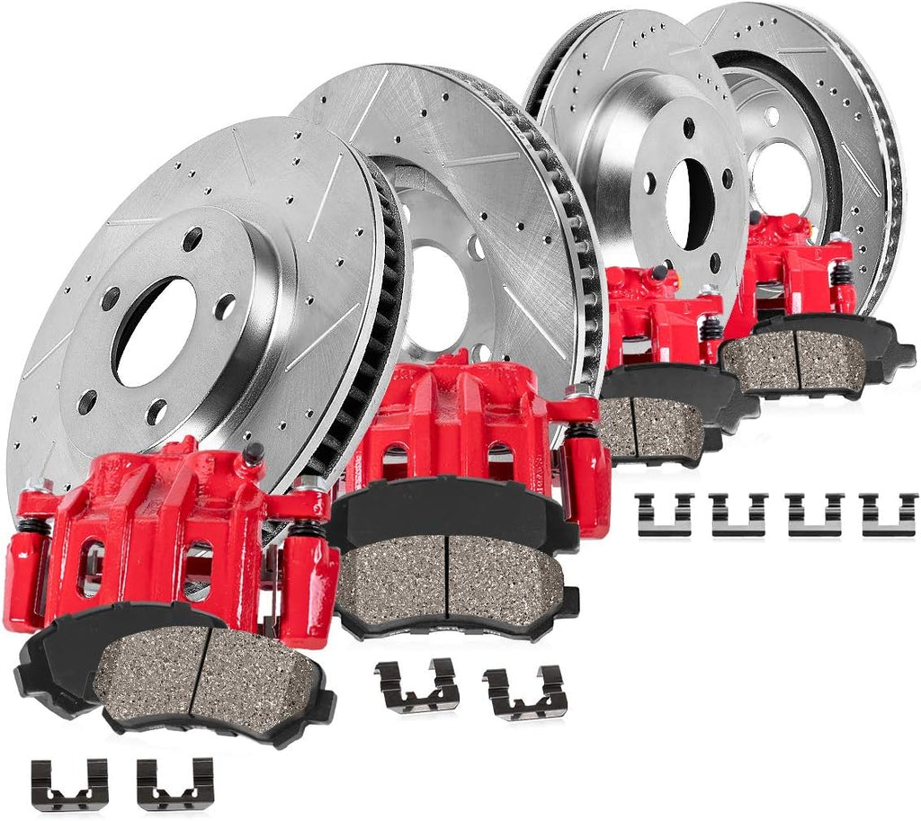 Red Calipers Drilled Slotted Rotors Ceramic Pads Brake Kit D512