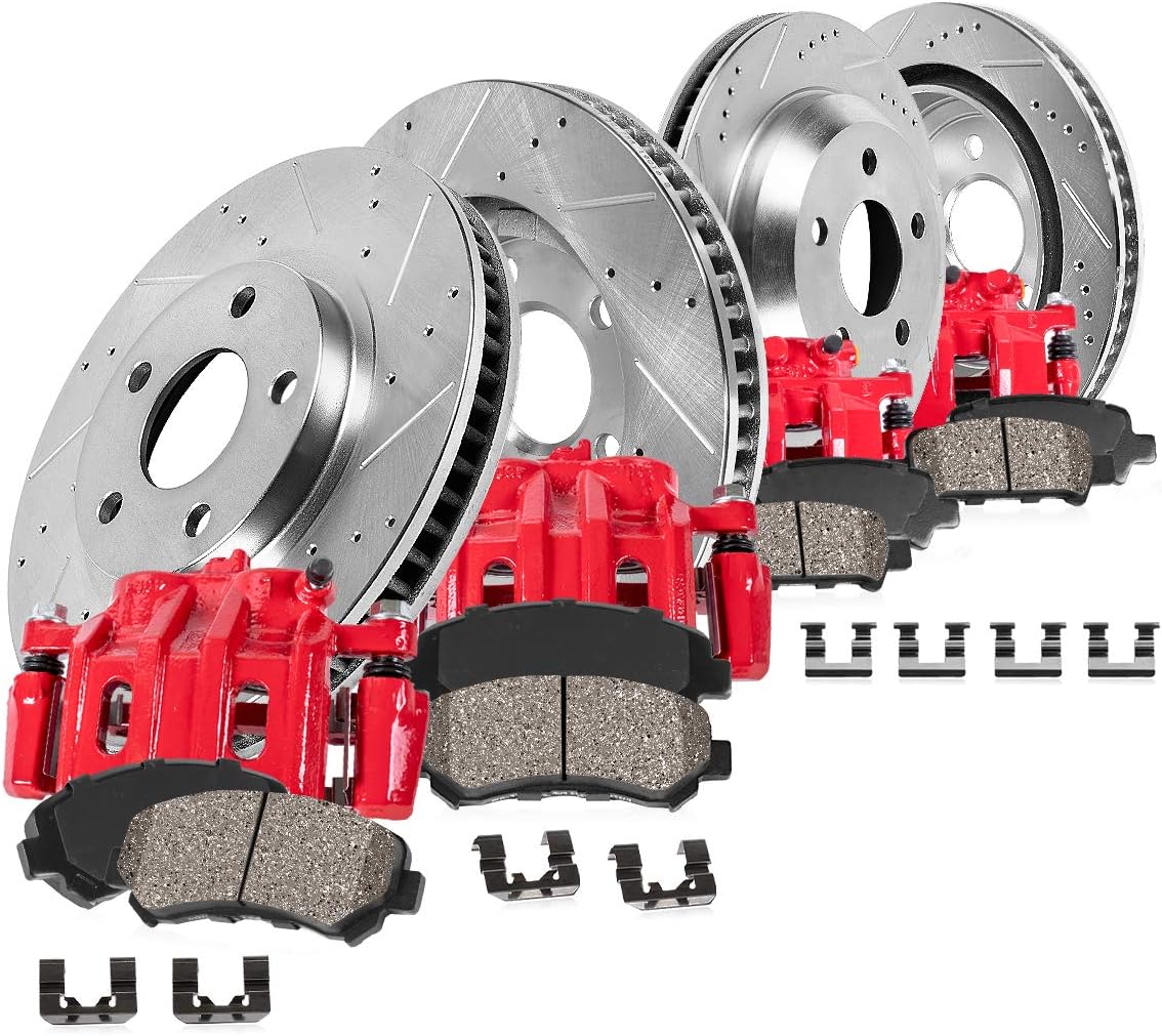 Red Calipers Drilled Slotted Rotors Ceramic Pads Brake Kit D512