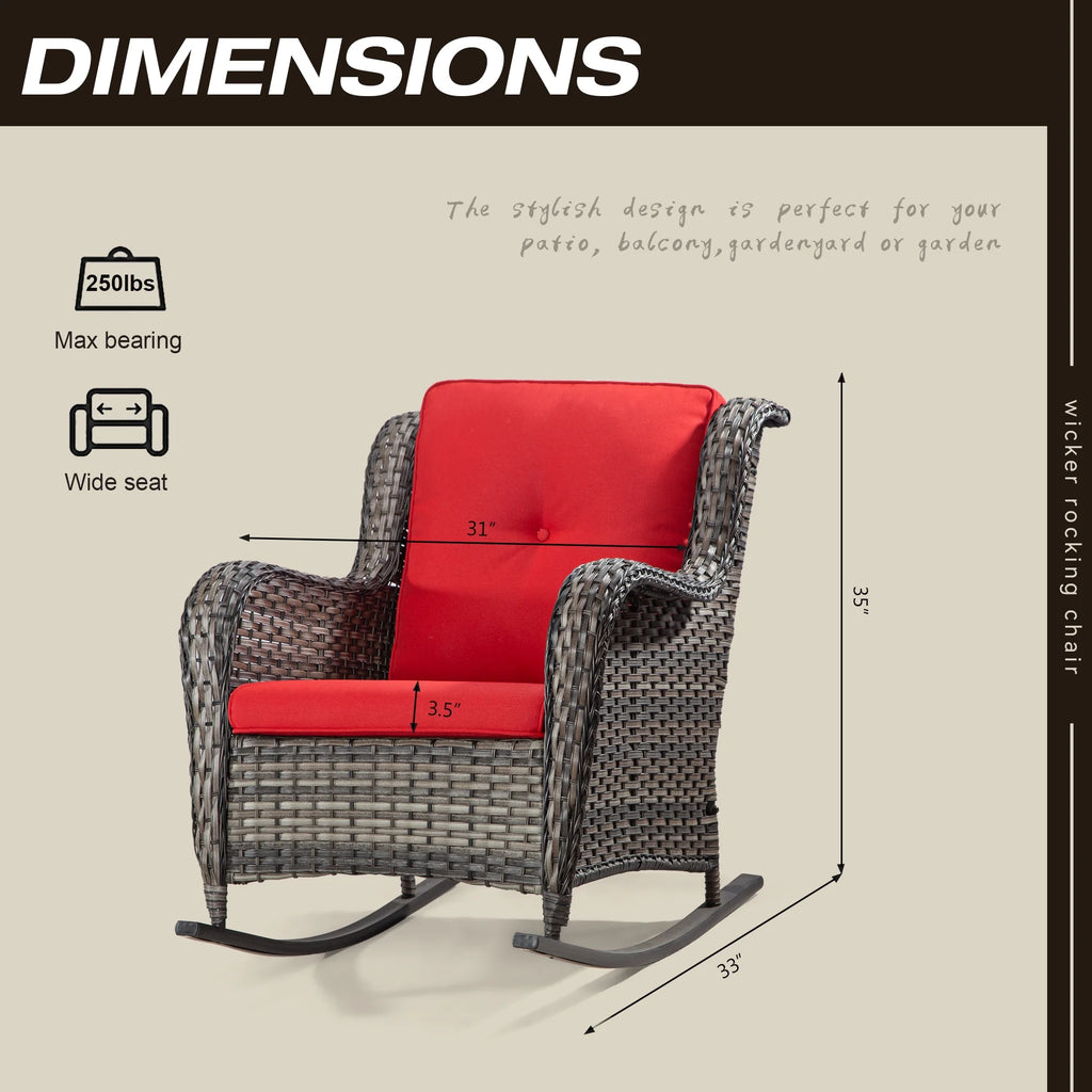 5 Pieces Patio Furniture Set with 3-Seat Sofa and Swivel Rocking Chairs, Red D295679