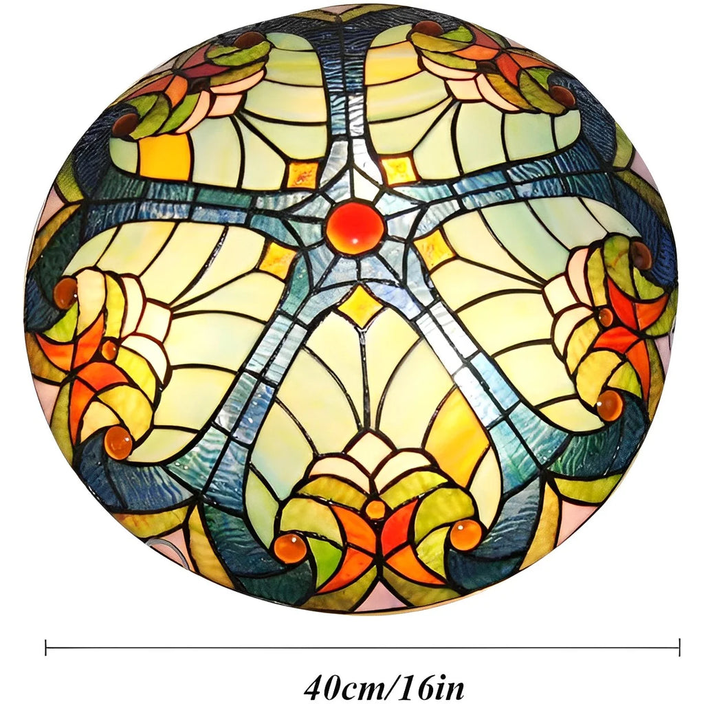 Flush Mount Ceiling Light LED Ceiling Lamp with Tiffany Glass Shade, 3 Light Pendant Light 16" O42051