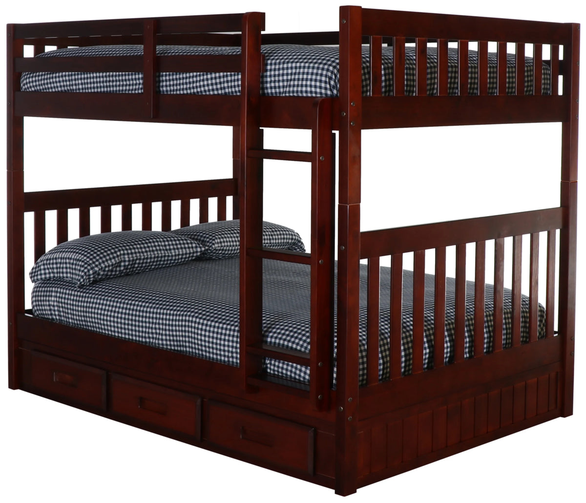 Full over Full Size Ladder Bunk Bed with 3 Drawers Q763