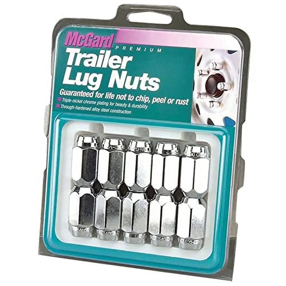 Chrome Cone Seat Trailer Lug Nut Set 1/2-20 Thread Size Pack of 10 A84693