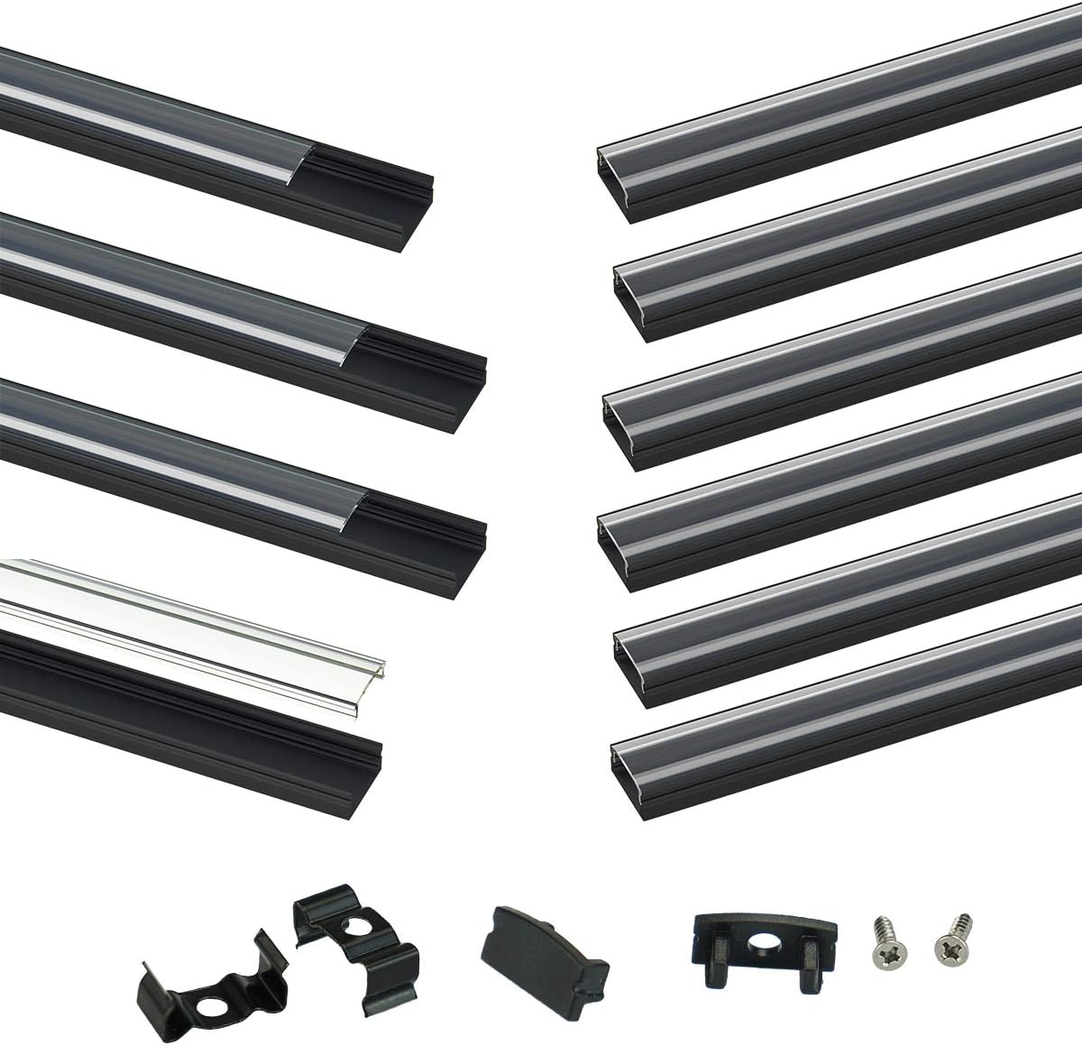 10Pack 3.3FT Black LED Channel System with Clear Cover Lens Aluminum Extrusion Track Housing Profile U Shape S388382